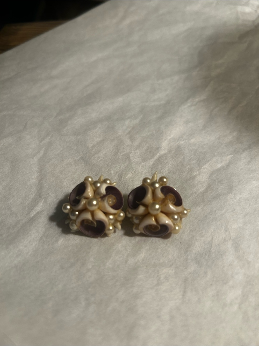 Vintage Seashell & Faux Pearl Clip-On Earrings Coastal Beach Style